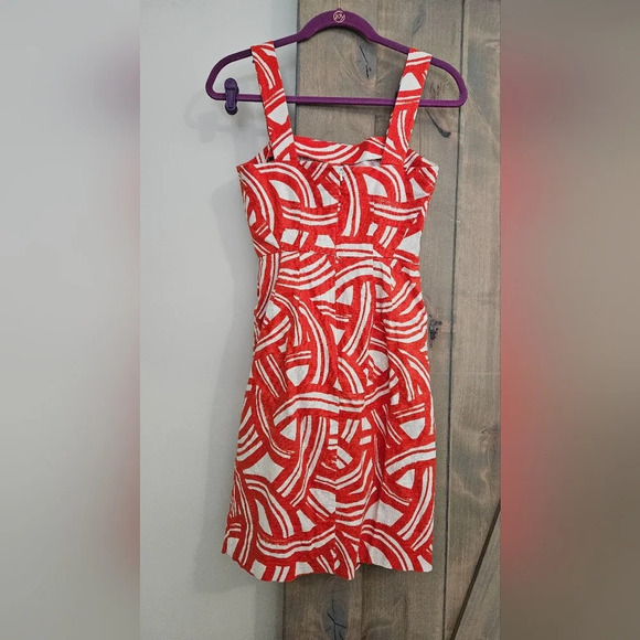 Banana Republic Red Cream printed Sheath midi dress. Size 2 - Picture 7 of 11